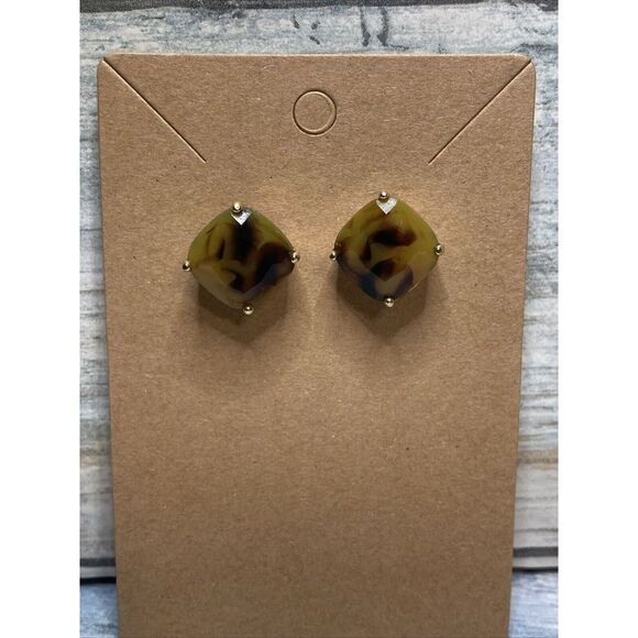 Tortoise  Acrylic Stone Stud Post Earrings NWOT Gold Tone‎ - Picture 1 of 6